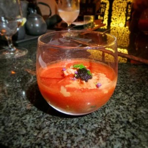 Gazpacho Japanese Style with Tomato Ice Cream, Cucumber & Lobster
